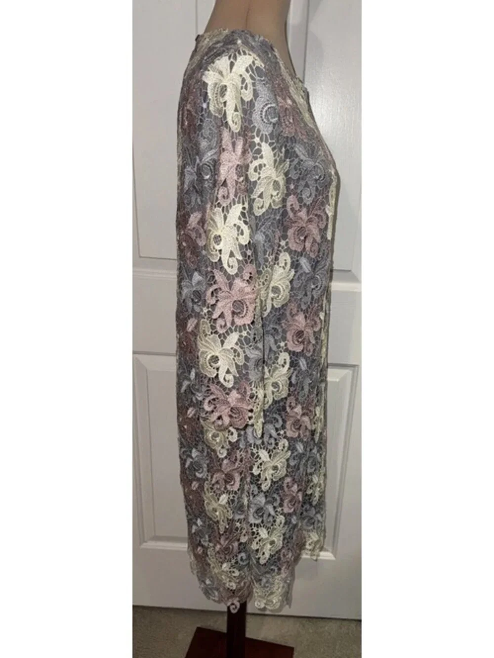 Hidden Alley Ladies Floral Round Neck 3/4 Sleeves Lace Sheath Dress Large